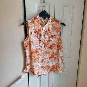 Talbots 14P Orange Peach Floral Ruffle Blouse